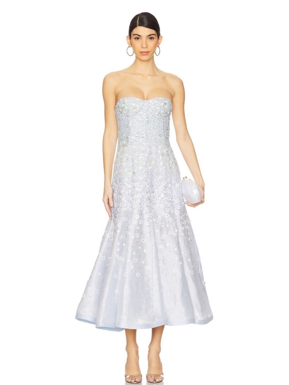 LA FUORI Vasilisa Petale Ice Blue Sequin Silk Gown